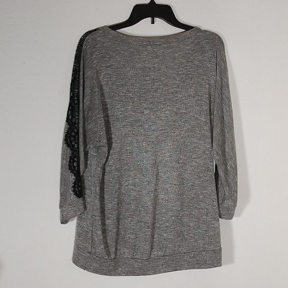 Gray Sweatshirt like Top with Black Lace going down each sleeve - Picture 9 of 11